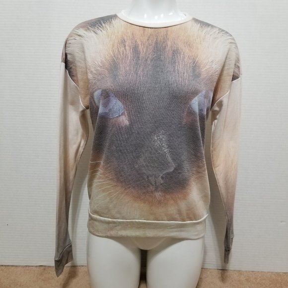 Workshop top XS cat face sublimination print realistic long sleeve 20A1DS4742 - Picture 1 of 10